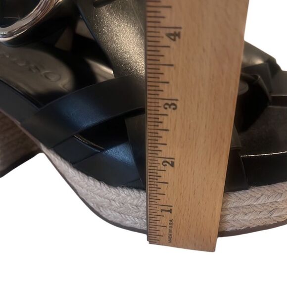 Aerosoles Chatham Black Leather Woven Block Heel Platform Sandals Size 8 - Picture 13 of 13